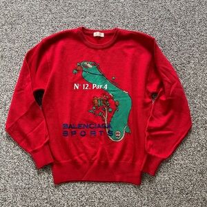 Vintage Balenciaga Sports Japanese Golf Red Wool Sweater Top L M